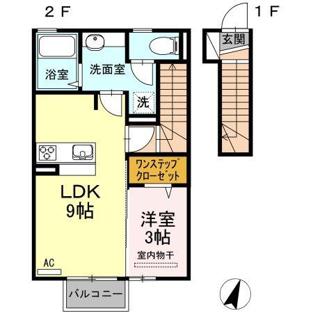 東幸富岡ハイムB(1LDK/2階)の間取り写真