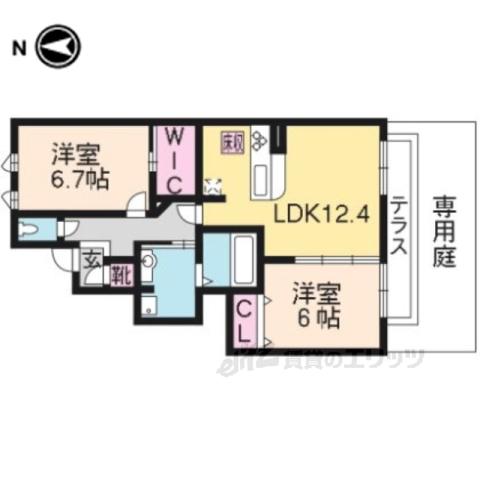 ヴェルドミール久御山(2LDK/1階)の間取り写真