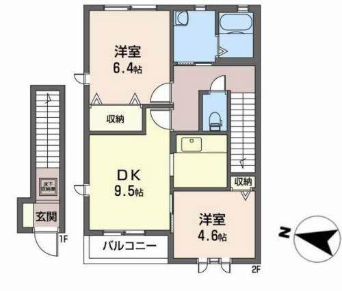 ソラティーオI(2DK/2階)の間取り写真