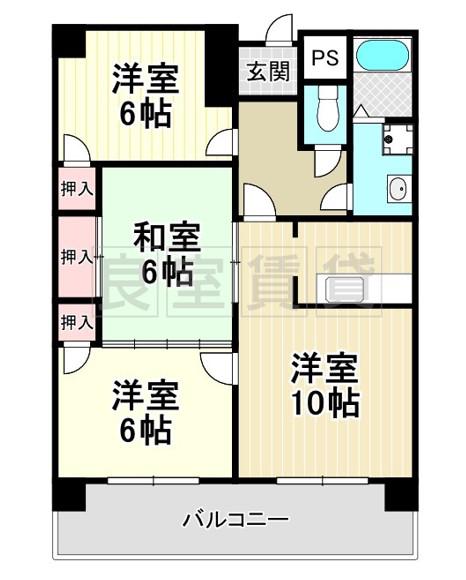 エドワール植田南(3LDK/2階)の間取り写真