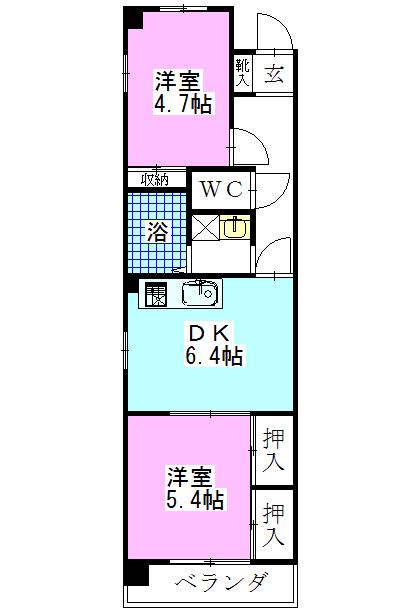 シャルル中山(2DK/2階)の間取り写真