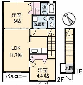シャルマンファミーユI(2LDK/2階)の間取り写真