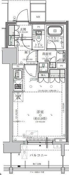 オープンレジデンシアTHE MID FORT(ワンルーム/13階)の間取り写真