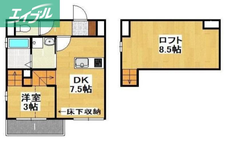 CUOREけやき通(1DK/1階)の間取り写真