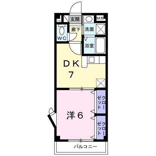 ポポラーレK(1DK/2階)の間取り写真