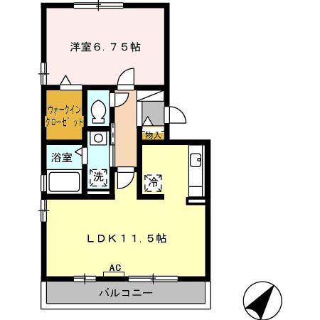 ウィルモア蔵子 C棟(1LDK/2階)の間取り写真
