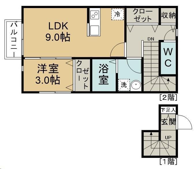 ピュアランド岩切(1LDK/2階)の間取り写真