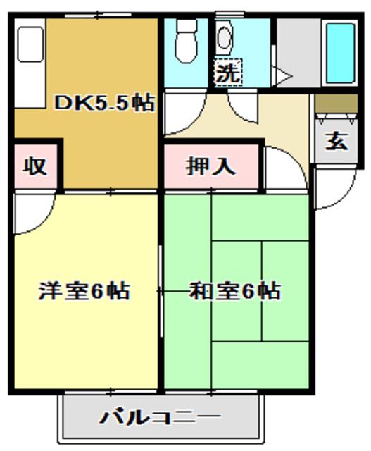 ハイツリベルテ(2DK/2階)の間取り写真