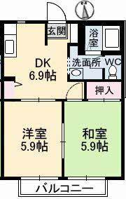 パークボナベンチャーハイツB(2DK/1階)の間取り写真
