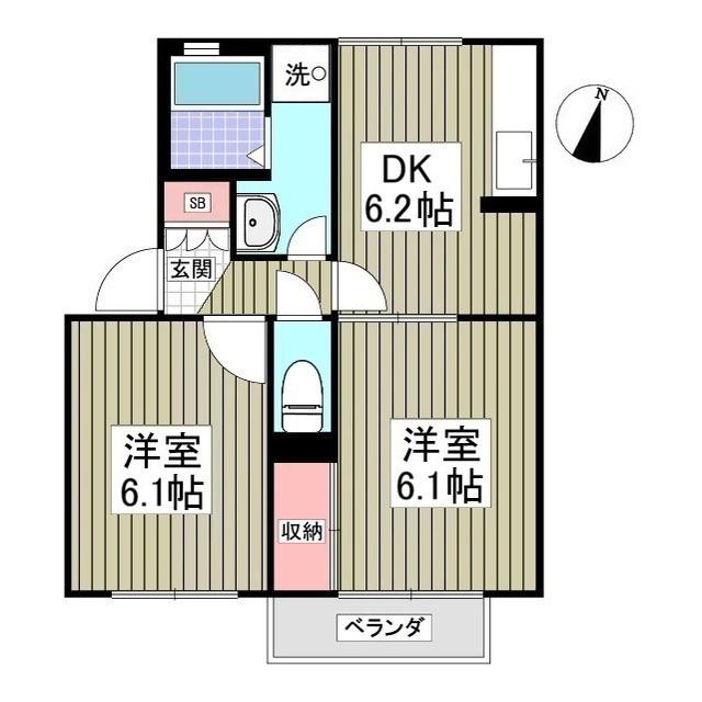 ユーハイツA(2DK/1階)の間取り写真