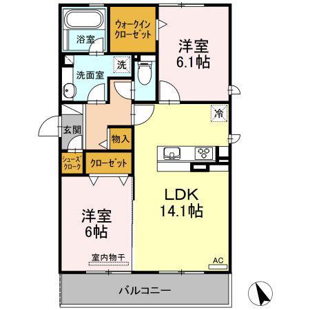 ヒルズ ガーデン B棟(2LDK/2階)の間取り写真