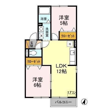 ピュアタウン南逆井B(2LDK/2階)の間取り写真