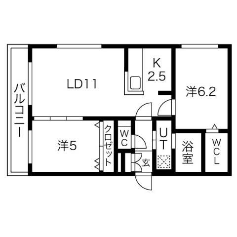 シティプレミア豊平(2LDK/2階)の間取り写真