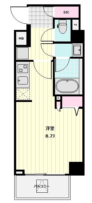 ヴィークブライト南麻布(ワンルーム/1階)の間取り写真