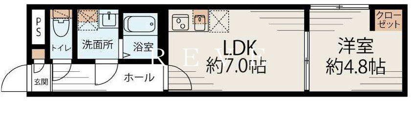 フラット富久町(1LDK/3階)の間取り写真