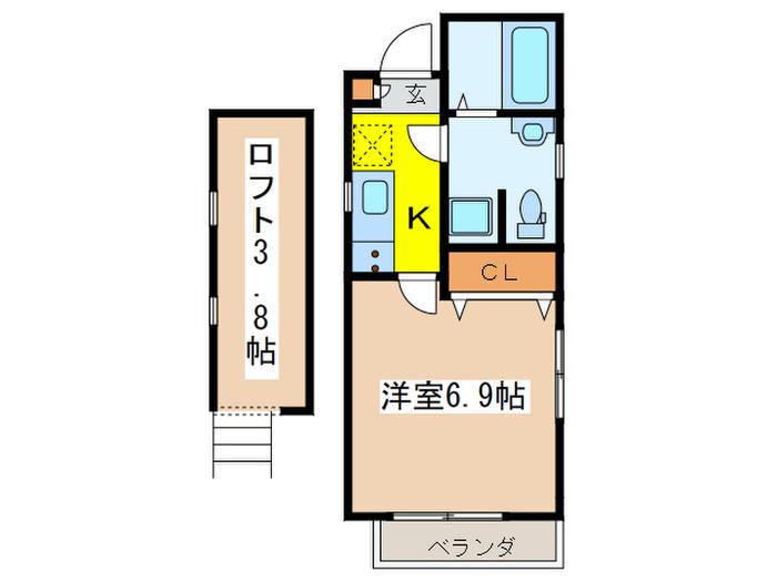 レーヴ神谷(1K/2階)の間取り写真