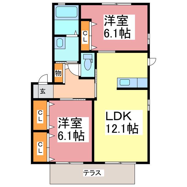 クレストタウンC(2LDK/1階)の間取り写真