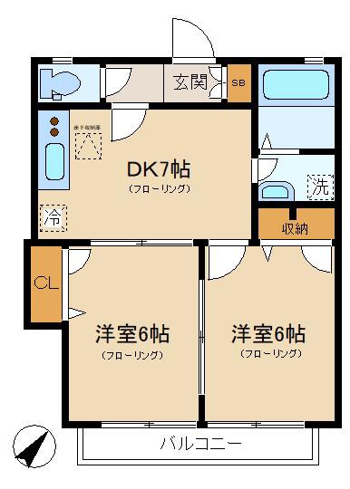 ヴェルドミール(2DK/1階)の間取り写真
