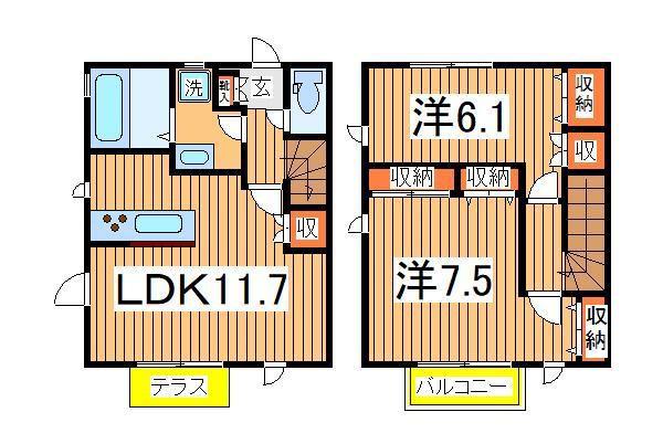 シェソワ 2 C棟(2LDK/1階)の間取り写真