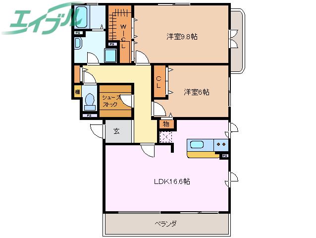 エクラときわ5(2LDK/2階)の間取り写真