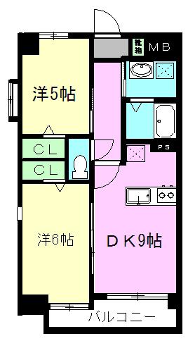 アイリス三里木(2DK/4階)の間取り写真