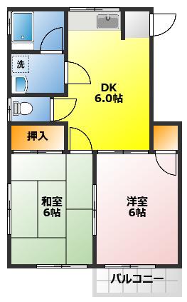 タートルコーポ(2DK/2階)の間取り写真