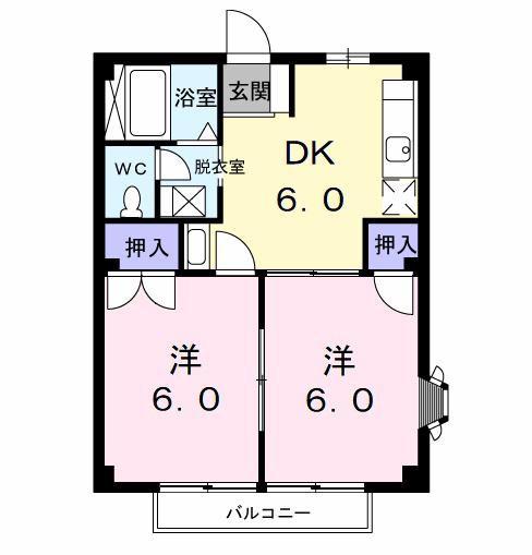 旭ハウス(2DK/2階)の間取り写真