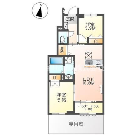 パーク サイド ヴィレッジ(2LDK/1階)の間取り写真