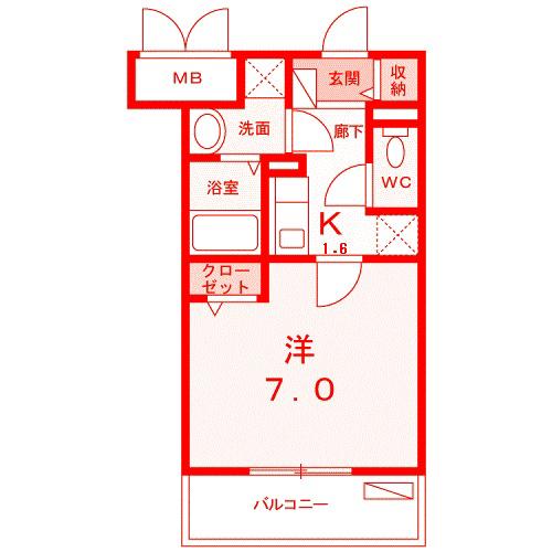 ログコートII(1K/4階)の間取り写真