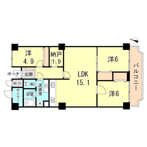 フドウ東芦屋ハイツ(3LDK/5階)の間取り写真