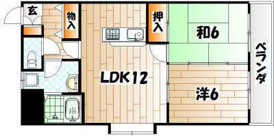 ダイナコート小倉城野(2LDK/6階)の間取り写真