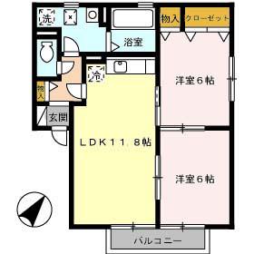 BAIENB棟(2LDK/2階)の間取り写真