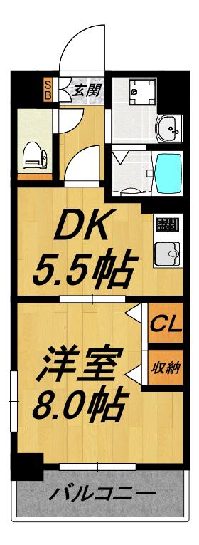 太閤通マンション(1DK/4階)の間取り写真