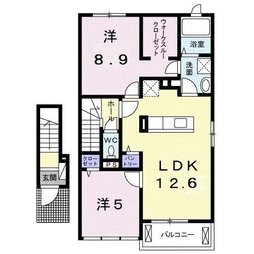 ルビールージュ(2LDK/2階)の間取り写真