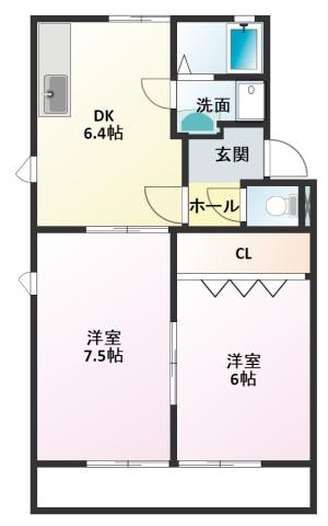 メゾン三ツ谷 B(2DK/2階)の間取り写真