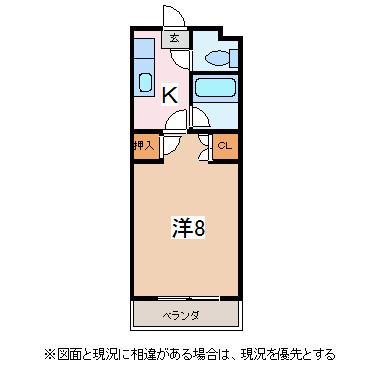 アルピコ交通上高地線 北新・松本大学前駅 徒歩8分 3階建 築25年(1K/1階)の間取り写真