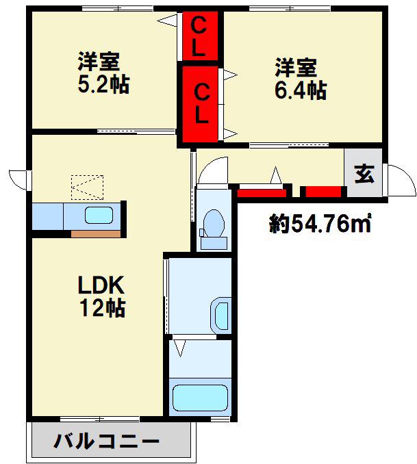 シャーメゾン蜷田 (2LDK/1階)の間取り写真