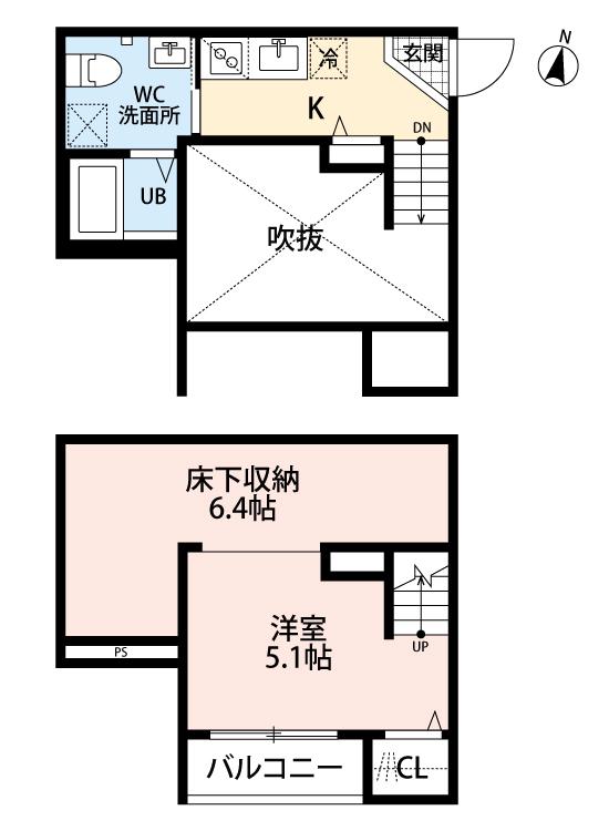CREA南熊本(1K/2階)の間取り写真