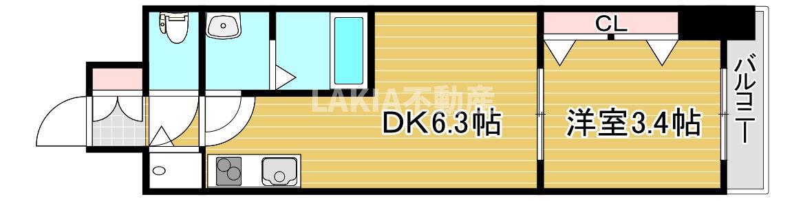 エスリードレジデンス都島デュオ(1DK/15階)の間取り写真