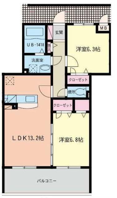 メディアパークV(2LDK/2階)の間取り写真