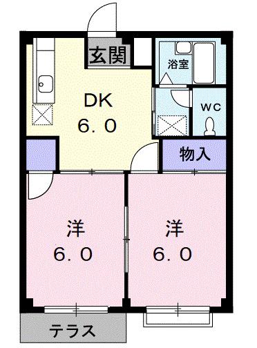 ドミール神明B(2DK/1階)の間取り写真