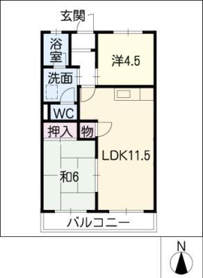 サニーハイツ阿知波B棟(2LDK/1階)の間取り写真