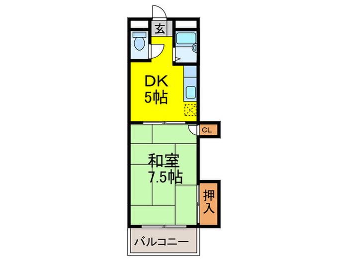 赤木ビル(1DK/3階)の間取り写真