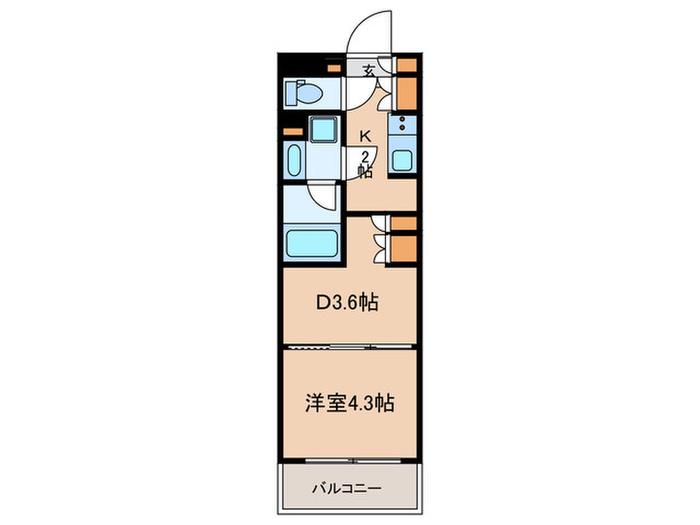 WAKABA VIEW APARTMENT(1DK/2階)の間取り写真