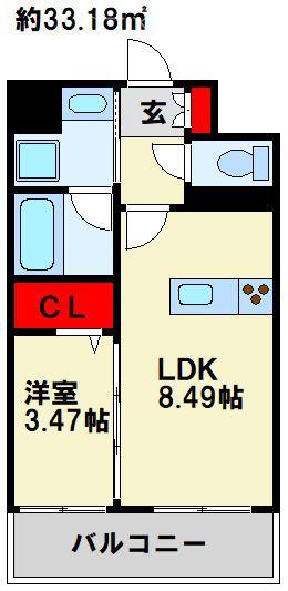 北九州モノレール 平和通駅 徒歩3分 11階建 築5年(1LDK/7階)の間取り写真
