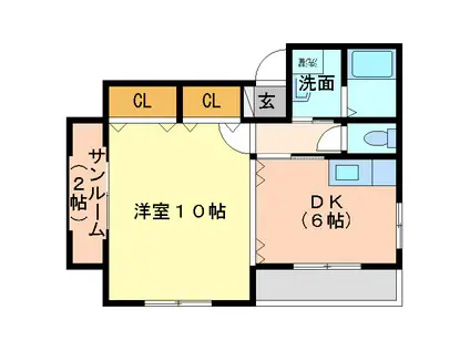 リンハイツ鶴ヶ丘(1DK/1階)の間取り写真