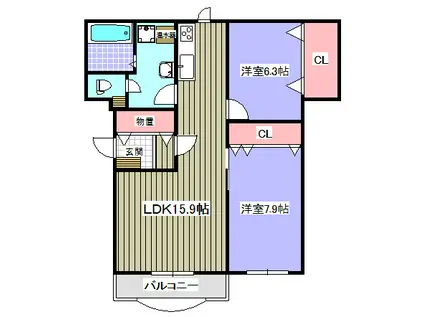 ミズノキングハウスIII(2LDK/2階)の間取り写真