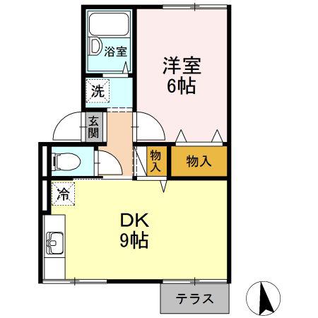 カントリーハウス(1DK/1階)の間取り写真
