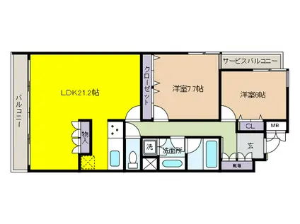 阪急神戸線 芦屋川駅 徒歩5分 5階建 築40年(2LDK/2階)の間取り写真