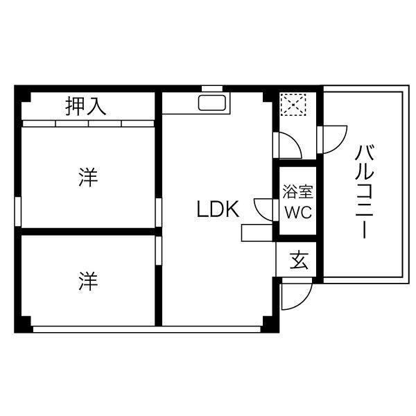 ハヤシビル(2LDK/3階)の間取り写真